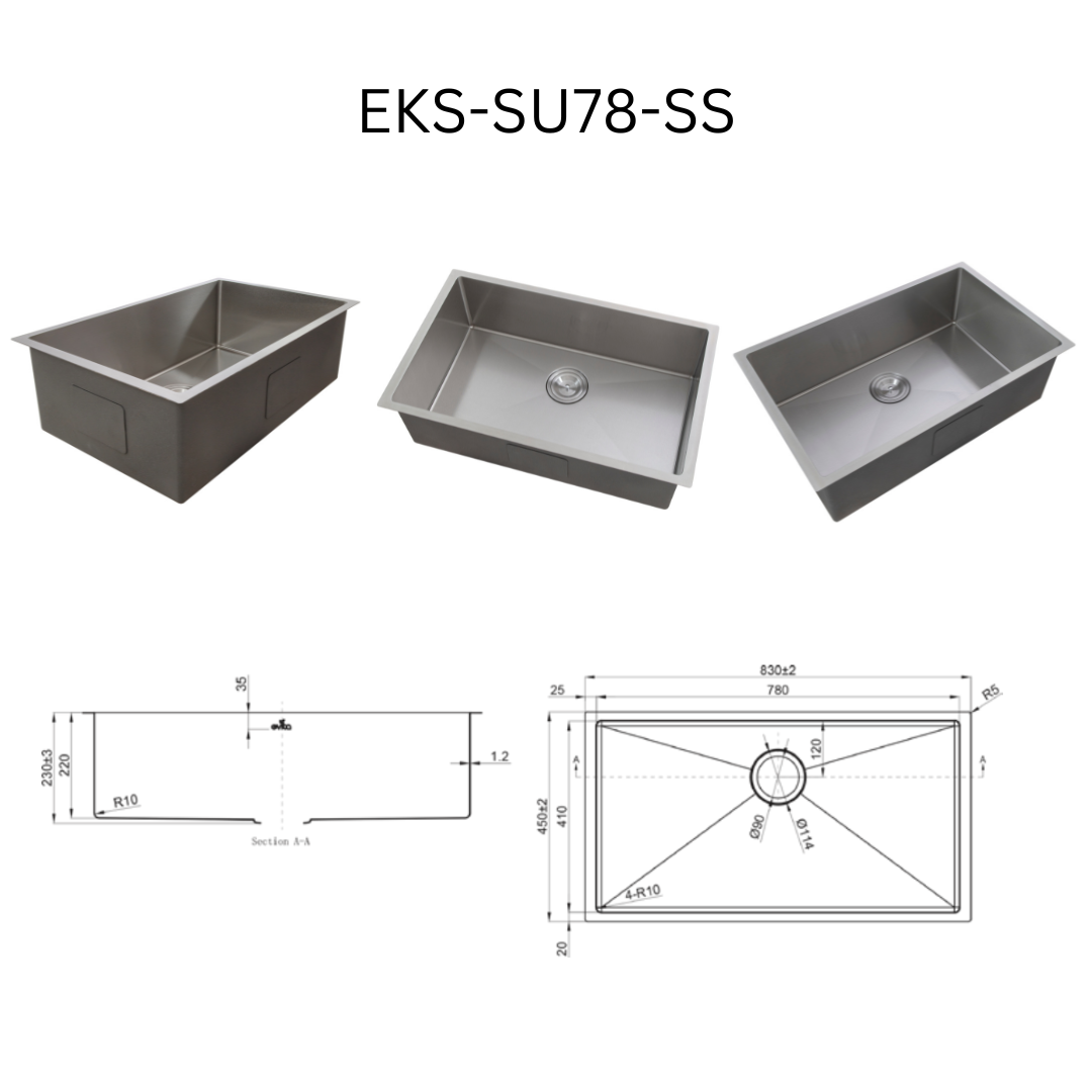EVITA EKS-SU78-SS/EKS-SU78-GM SUS316 SINGLE BOWL MARINE GRADE KITCHEN SINK